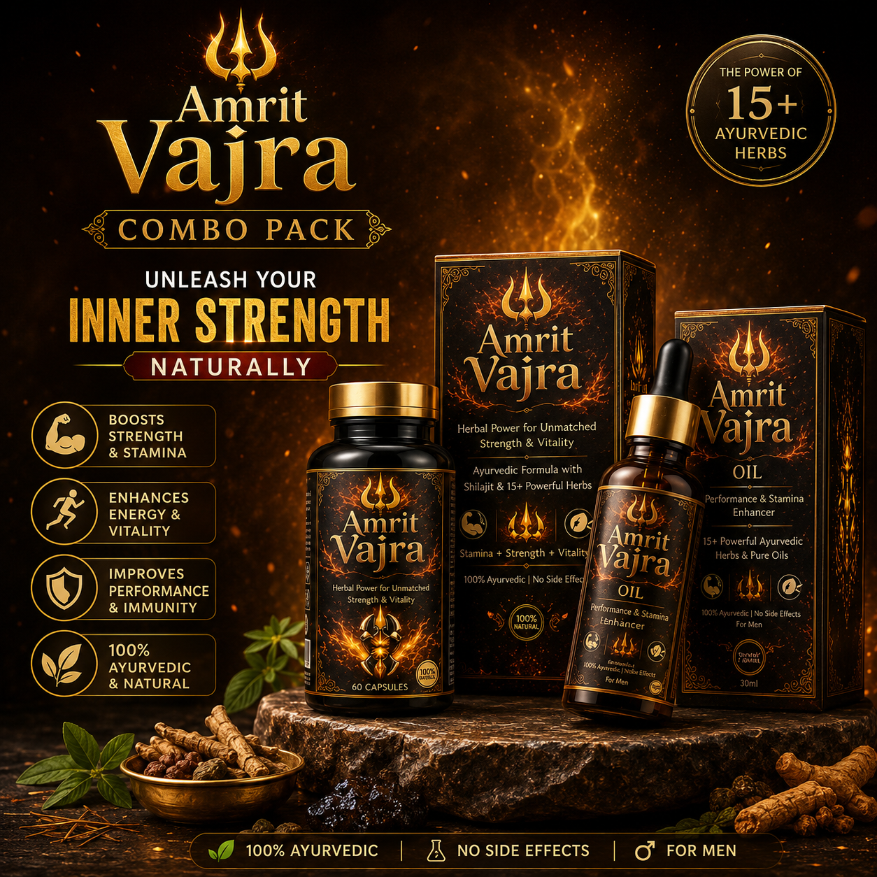 Amrit Vajra Combo | Oil And Capsule | Pure And Natural | 30 Capsule | 15ML