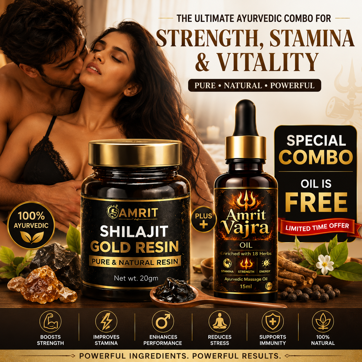 Amrit Vajra Oil | 100% Ayurvedic Herbal Massage Oil for Strength, Stamina & Vitality (15ml)